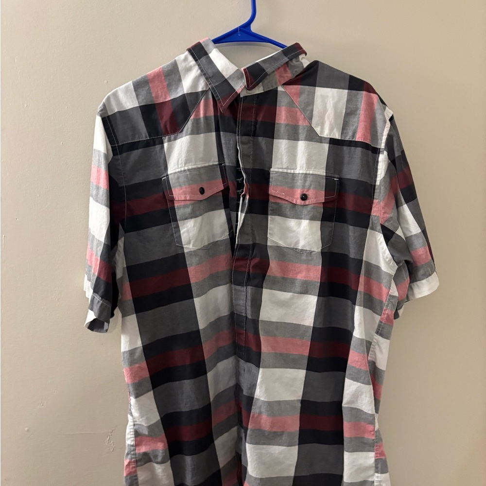 Men's Plaid Short Sleeve Shirt - Black, Red, and White